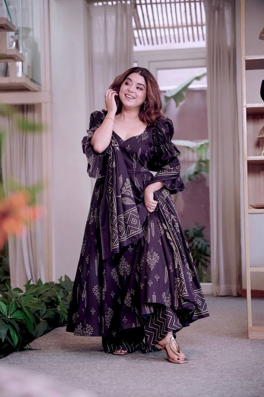 Aubergine Purple Anarkali Set - Festive Wear